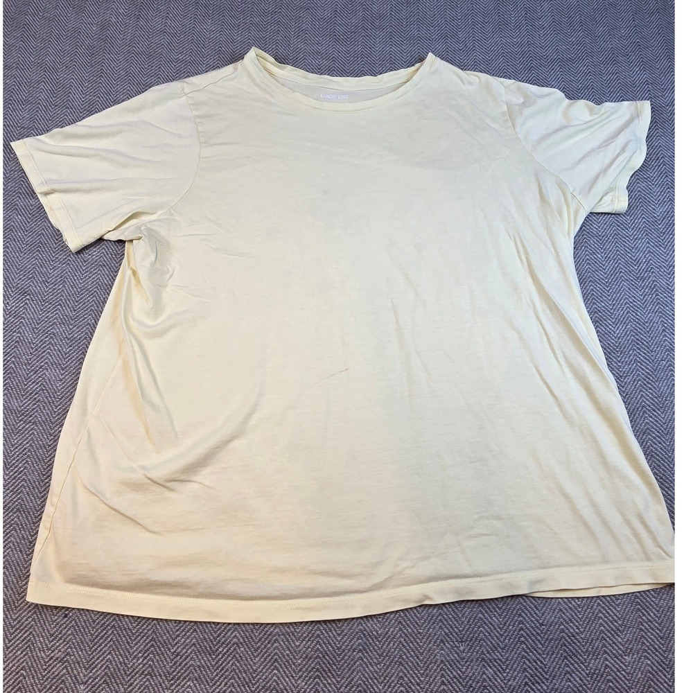 Lands End Womens 1X Relaxed Fit Supima Cotton Short Sleeve T-Shirt Pale Yellow
